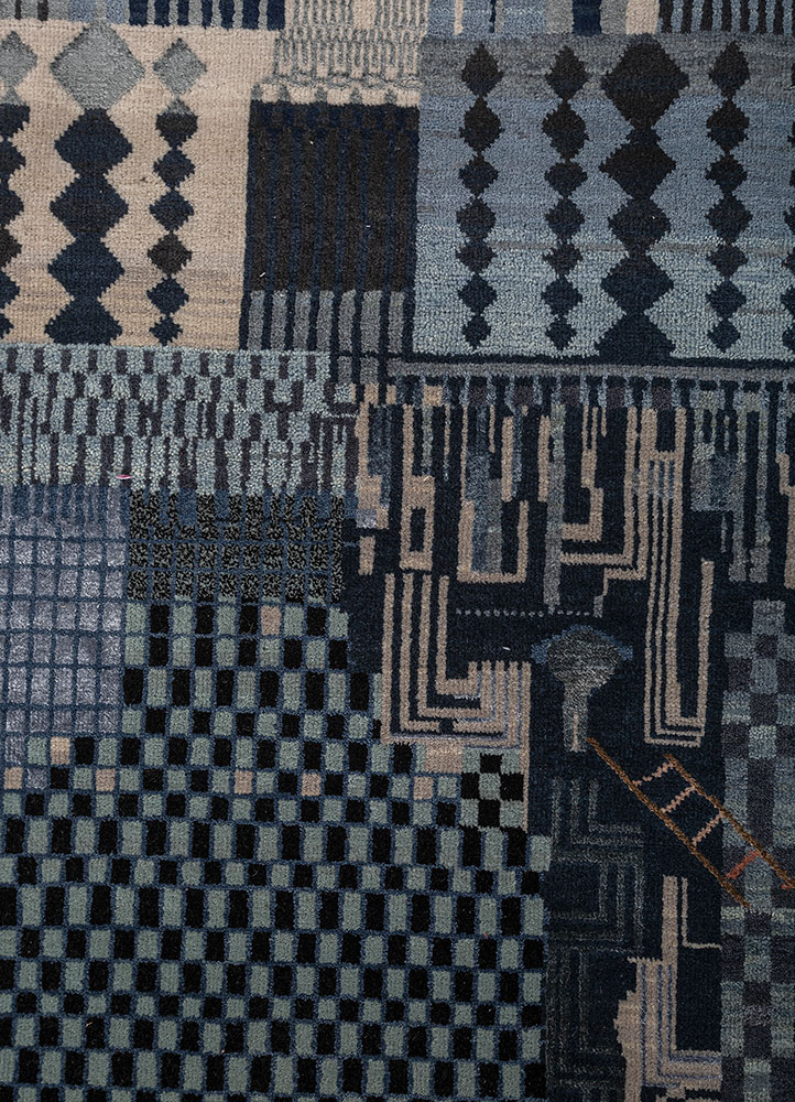 manchaha blue wool and bamboo silk hand knotted Rug - CloseUp