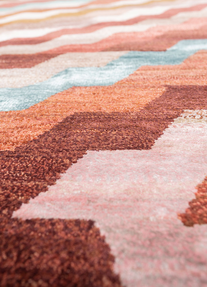 manchaha red and orange wool and bamboo silk hand knotted Rug - CloseUp