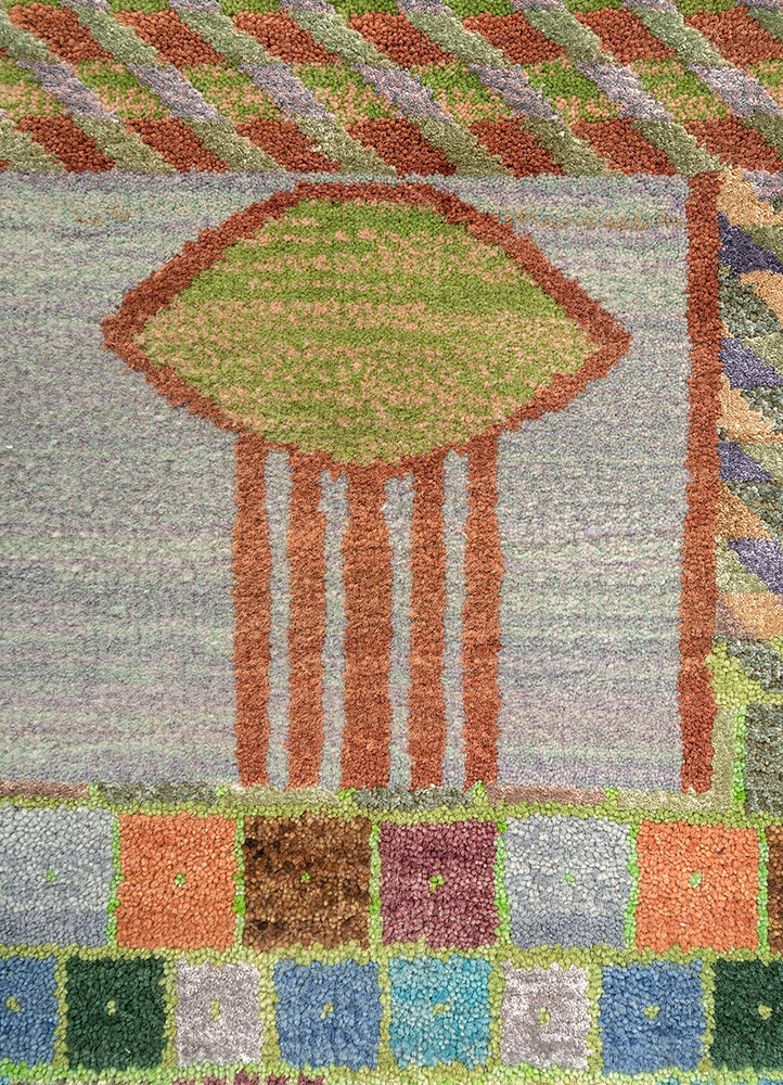 manchaha red and orange wool and bamboo silk hand knotted Rug - CloseUp