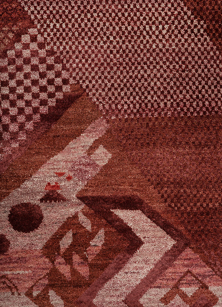 manchaha red and orange wool and bamboo silk hand knotted Rug - CloseUp