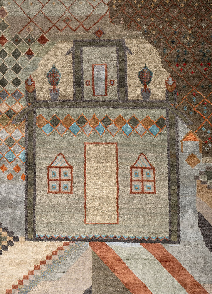 manchaha green wool and bamboo silk hand knotted Rug - CloseUp