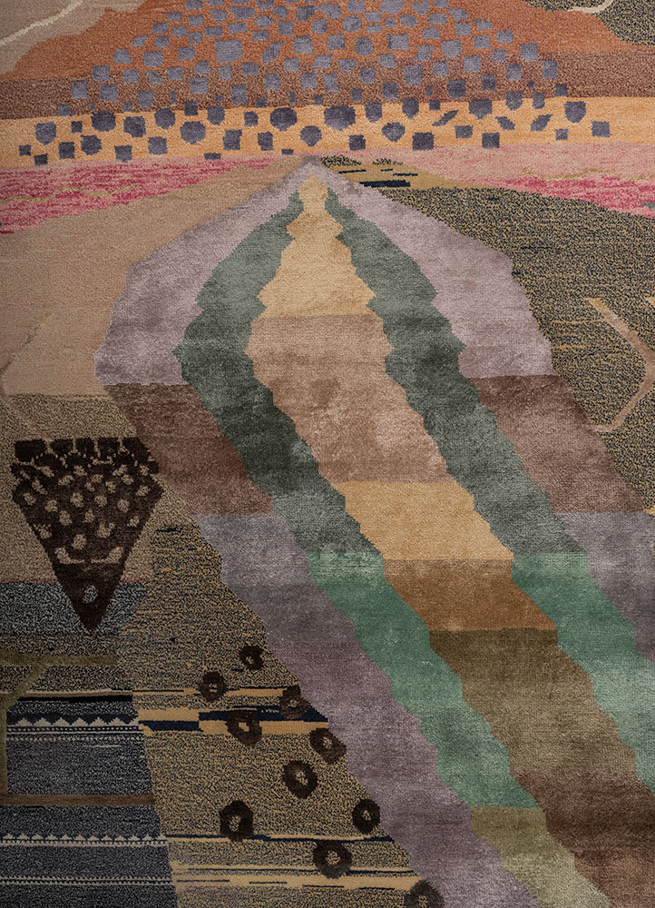 manchaha red and orange wool and bamboo silk hand knotted Rug - CloseUp