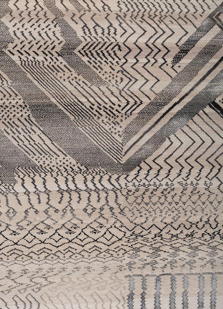 manchaha ivory wool and bamboo silk hand knotted Rug - CloseUp