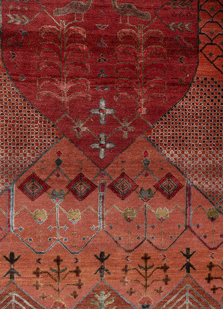 manchaha red and orange wool and bamboo silk hand knotted Rug - CloseUp