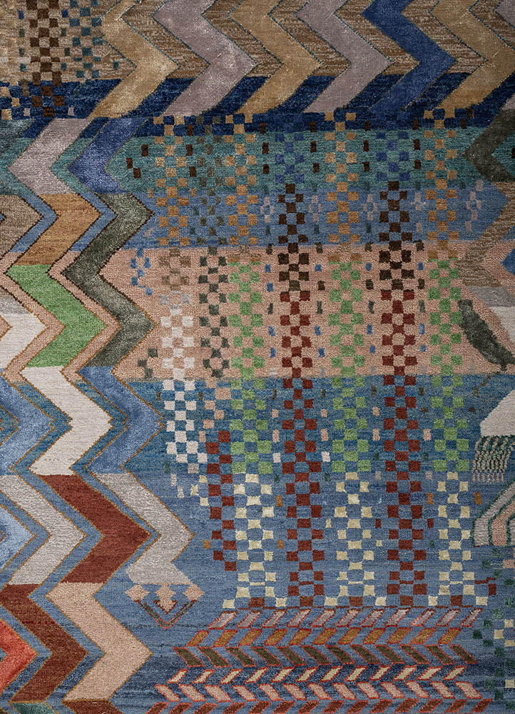 manchaha blue wool and bamboo silk hand knotted Rug - CloseUp