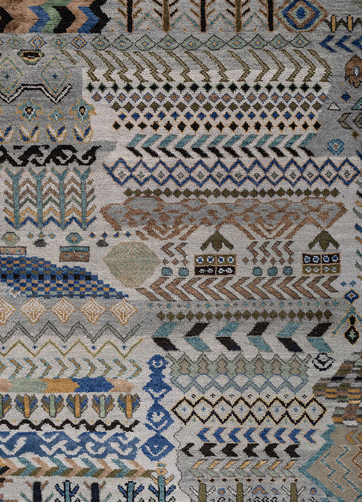 manchaha blue wool and bamboo silk hand knotted Rug - CloseUp