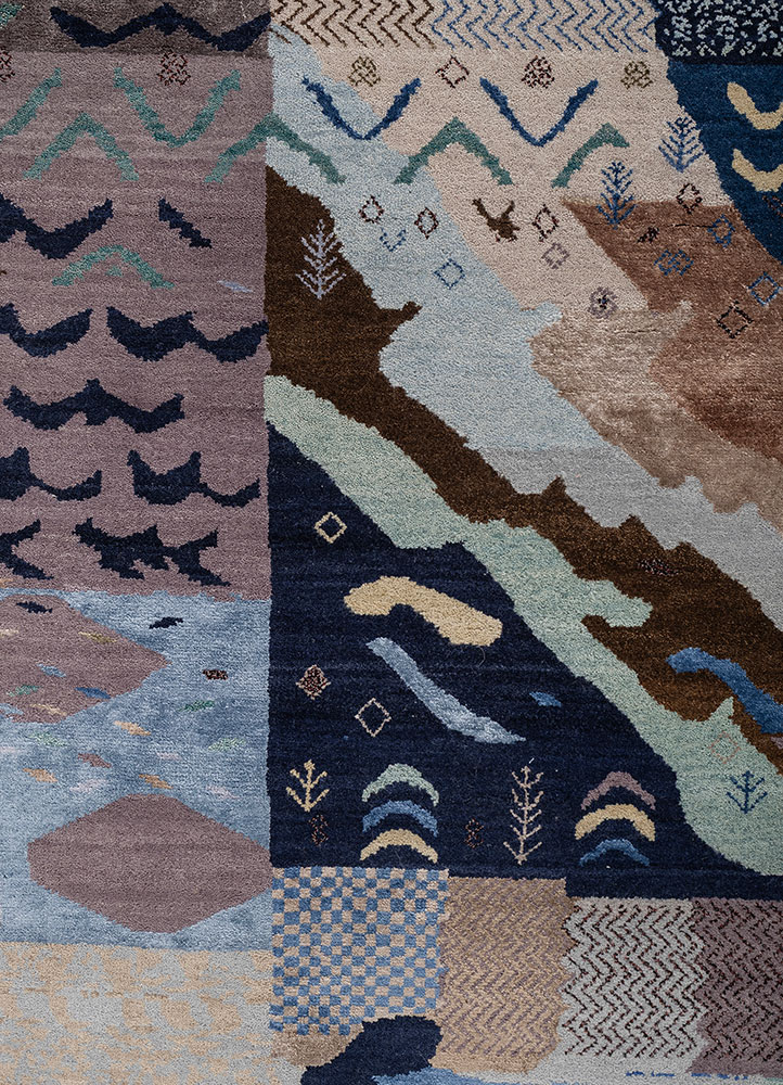 manchaha blue wool and bamboo silk hand knotted Rug - CloseUp