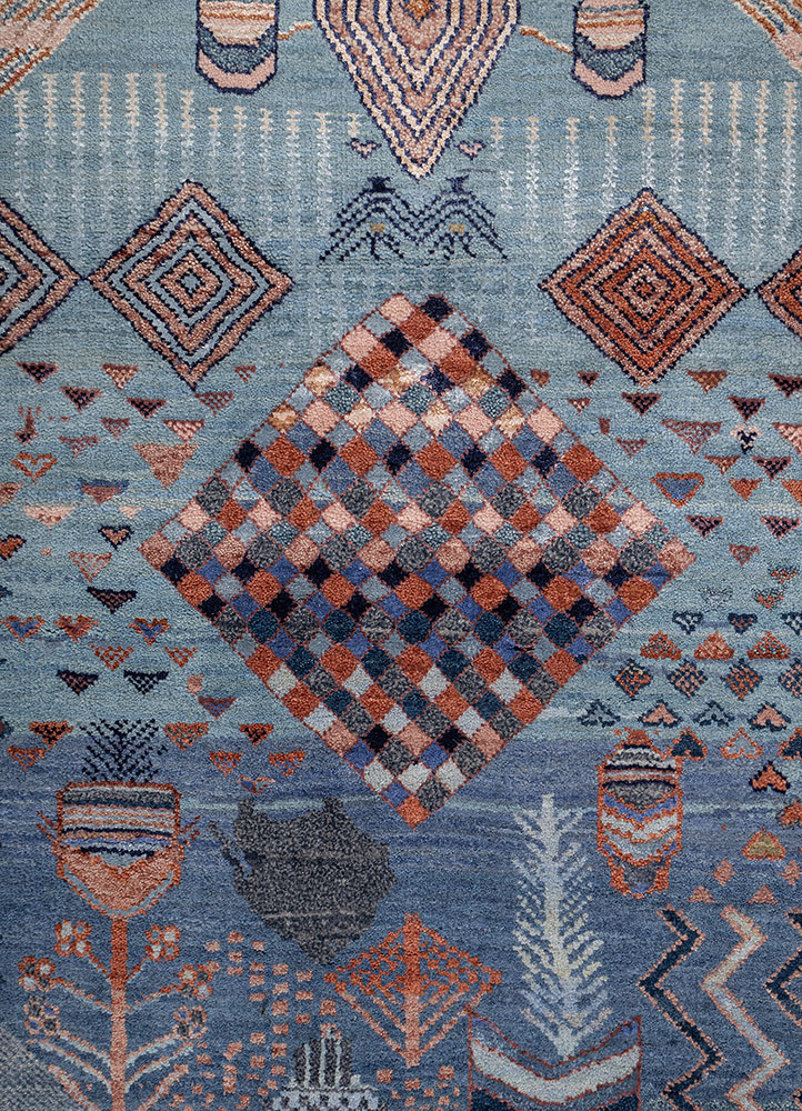 manchaha blue wool and bamboo silk hand knotted Rug - CloseUp