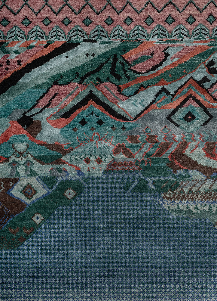 manchaha blue wool and bamboo silk hand knotted Rug - CloseUp