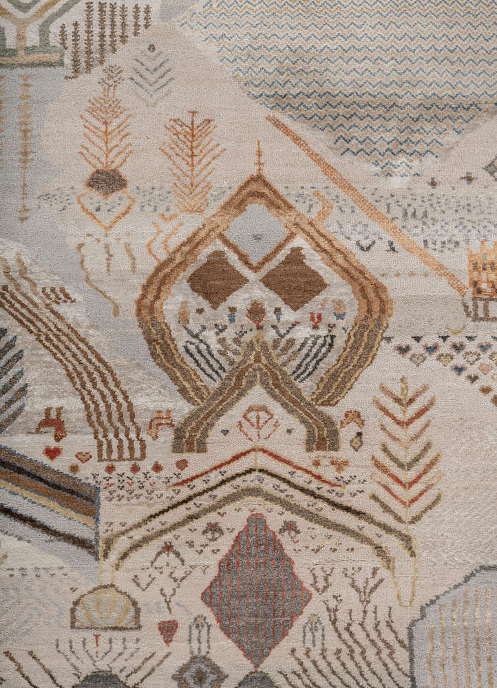 manchaha ivory wool and bamboo silk hand knotted Rug - CloseUp