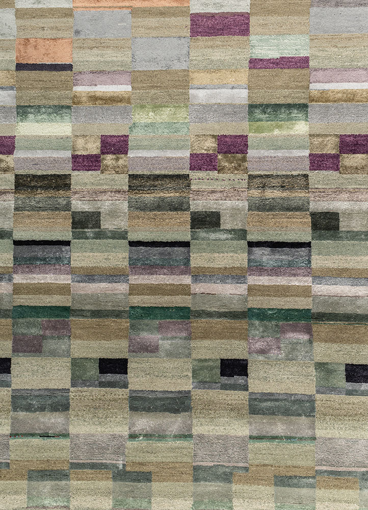 manchaha green wool and bamboo silk hand knotted Rug - CloseUp