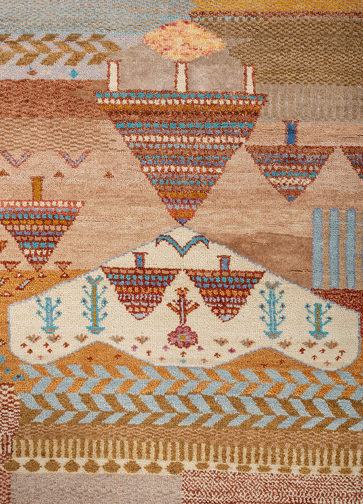 manchaha red and orange wool and bamboo silk hand knotted Rug - CloseUp
