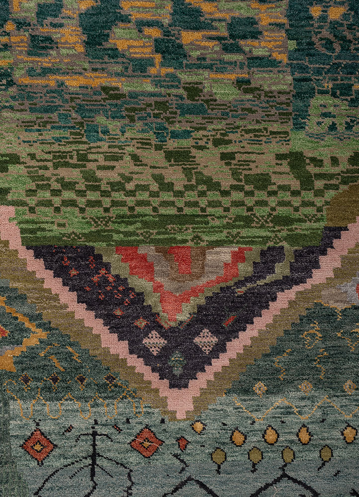 manchaha grey and black wool and bamboo silk hand knotted Rug - CloseUp