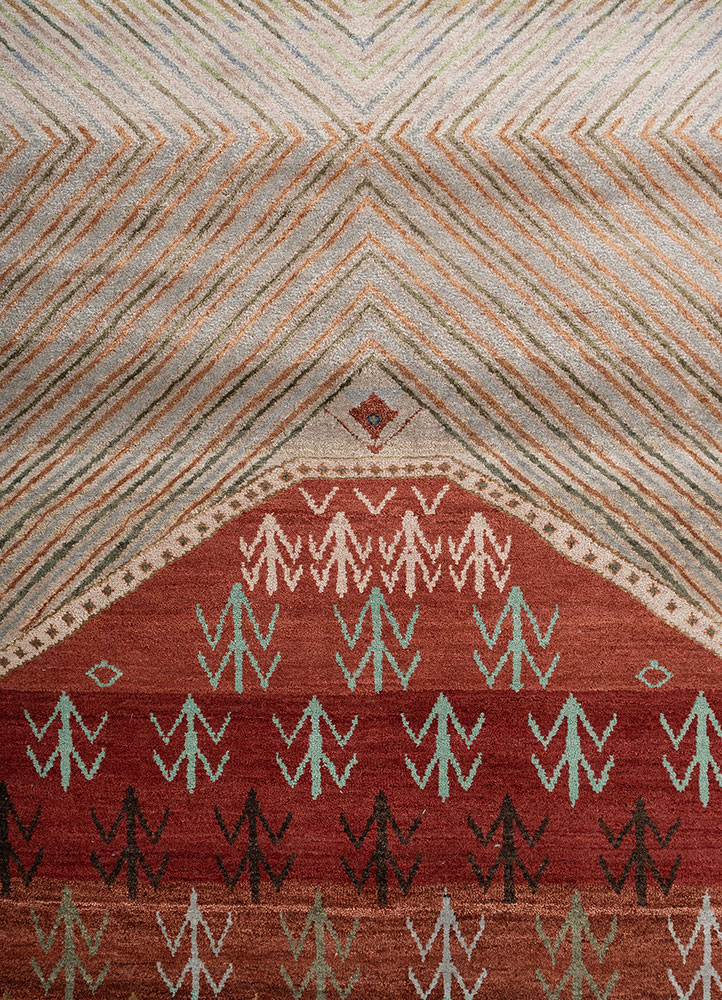manchaha red and orange wool and bamboo silk hand knotted Rug - CloseUp