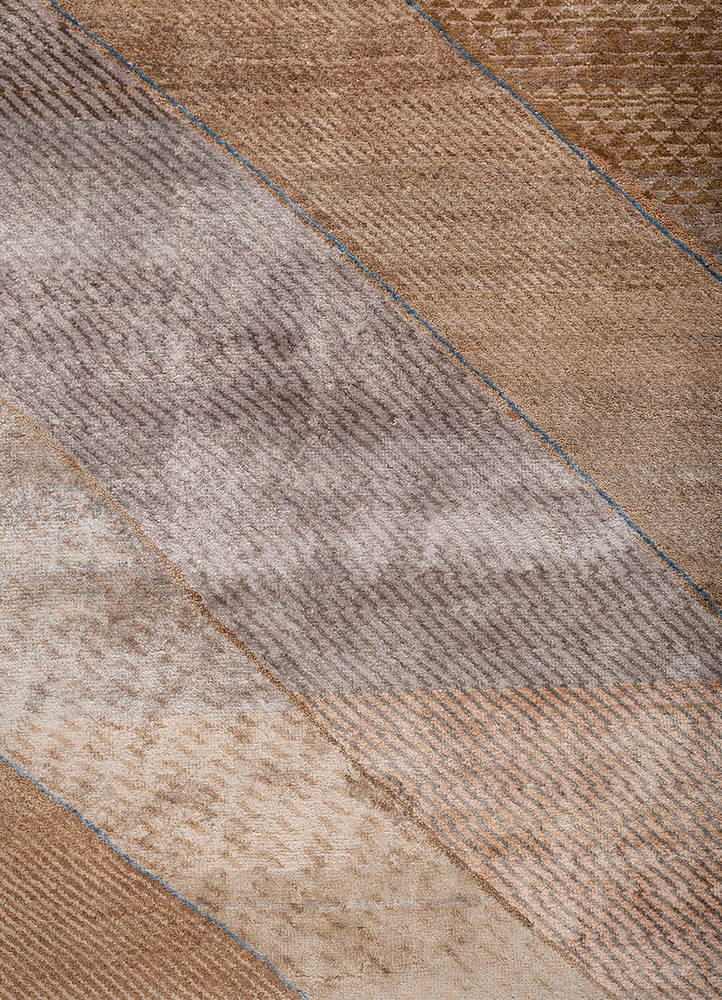 manchaha beige and brown wool and bamboo silk hand knotted Rug - CloseUp