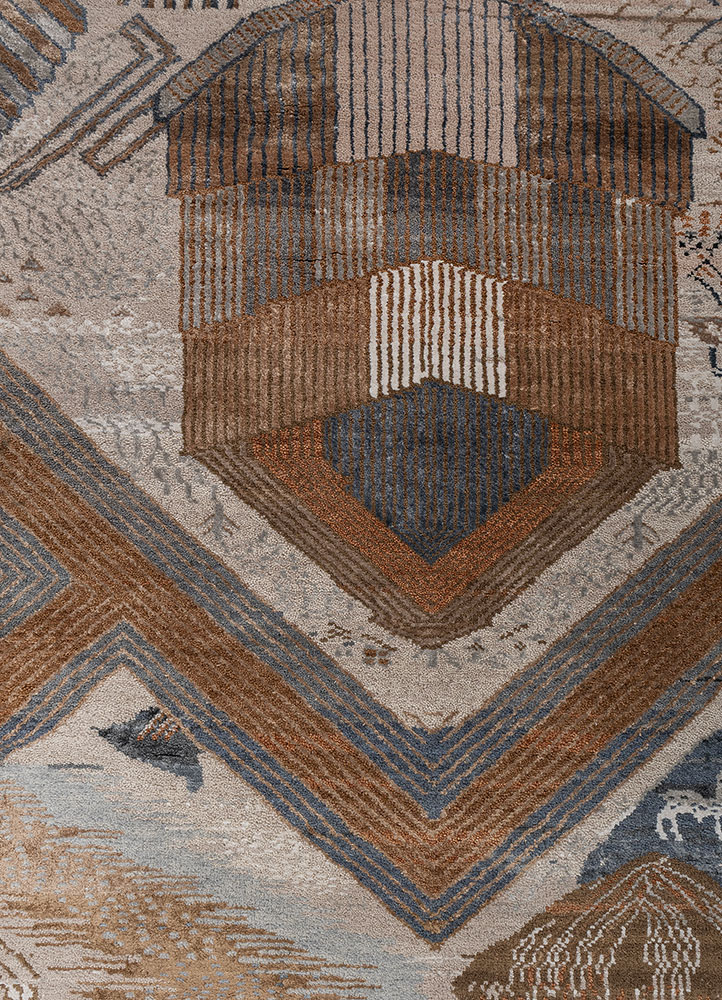 manchaha blue wool and bamboo silk hand knotted Rug - CloseUp