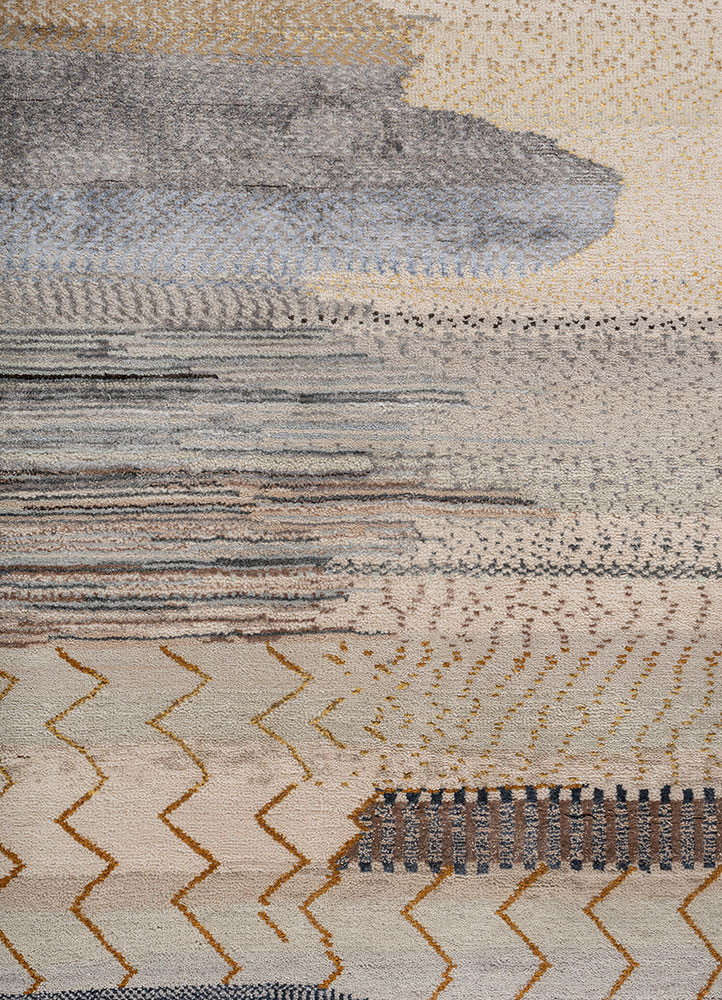 manchaha ivory wool and bamboo silk hand knotted Rug - CloseUp