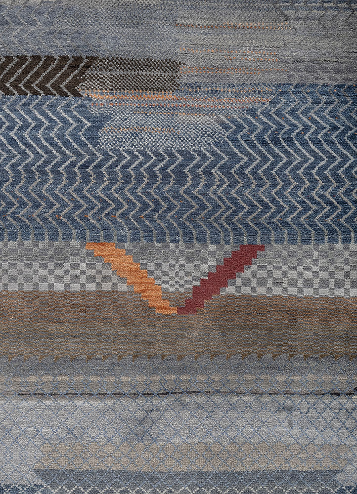 manchaha blue wool and bamboo silk hand knotted Rug - CloseUp