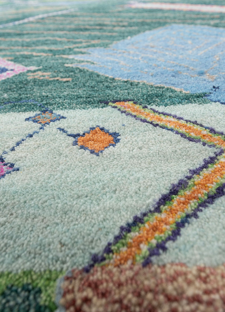 manchaha blue wool and bamboo silk hand knotted Rug - CloseUp