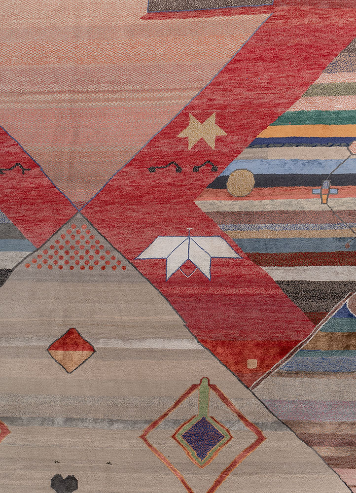 freedom manchaha red and orange wool and bamboo silk hand knotted Rug - CloseUp