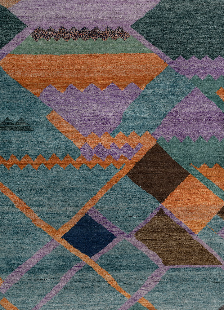 freedom manchaha blue wool and bamboo silk hand knotted Rug - CloseUp