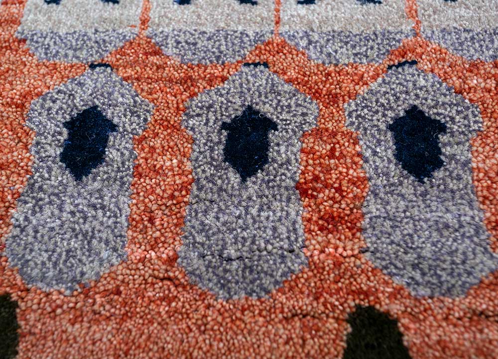 freedom manchaha red and orange wool and bamboo silk hand knotted Rug - CloseUp