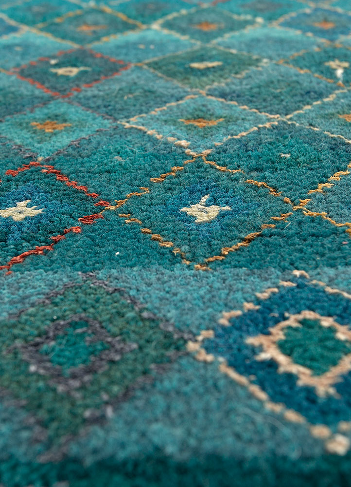 manchaha blue wool and bamboo silk hand knotted Rug - CloseUp