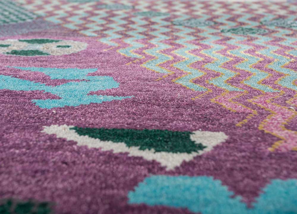 freedom manchaha pink and purple wool and bamboo silk hand knotted Rug - CloseUp