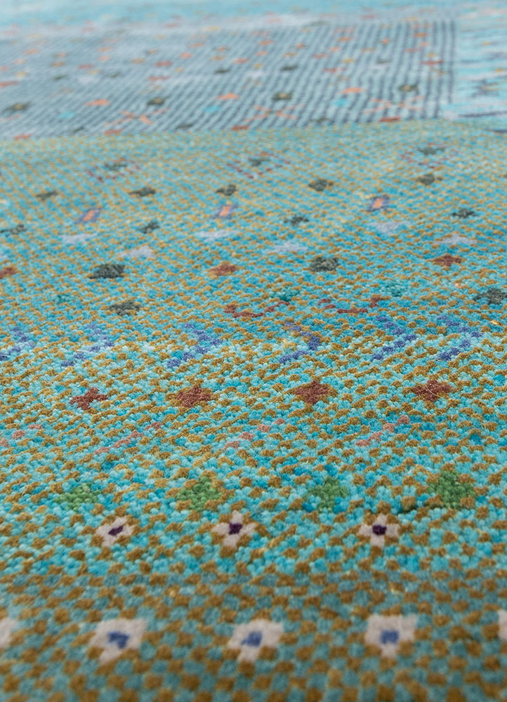 freedom manchaha blue wool and bamboo silk hand knotted Rug - CloseUp