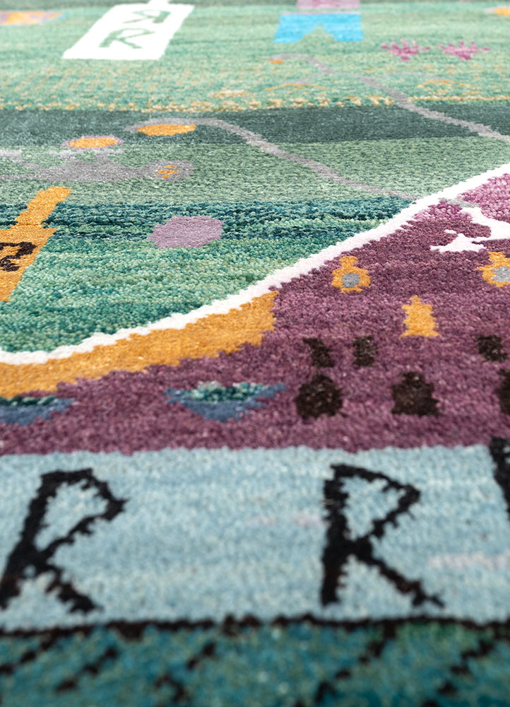 manchaha green wool and bamboo silk hand knotted Rug - CloseUp