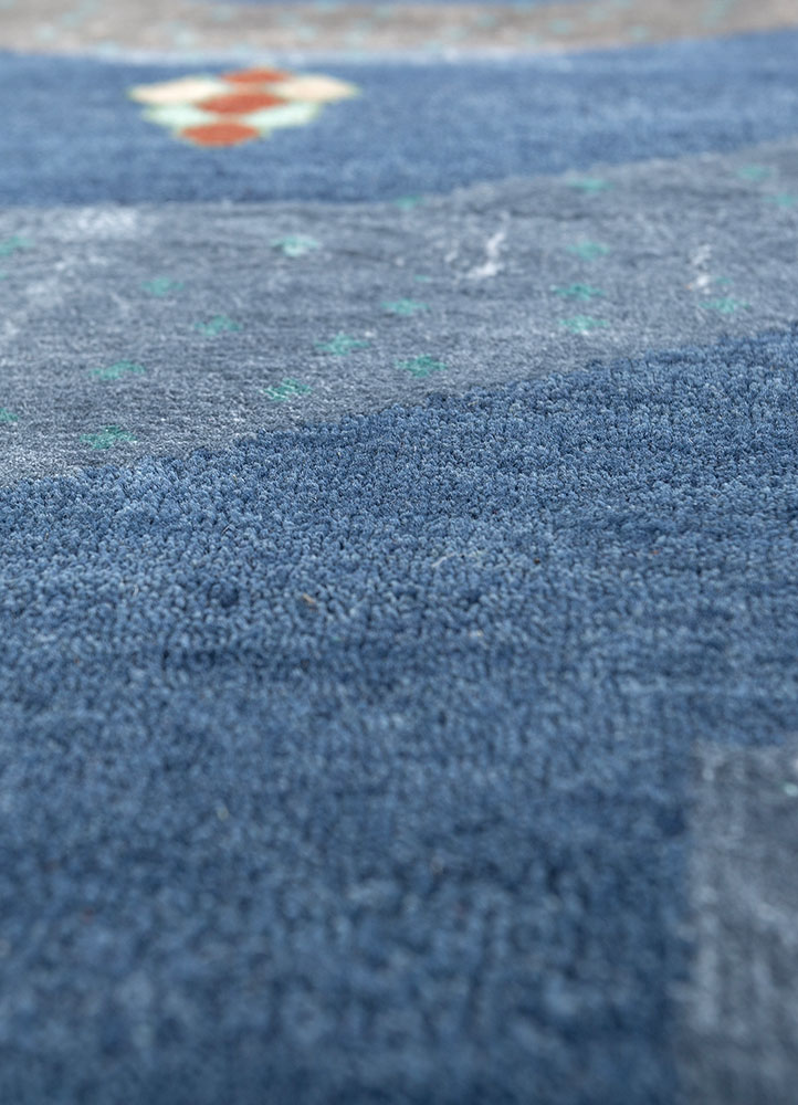 freedom manchaha blue wool and silk hand knotted Rug - CloseUp