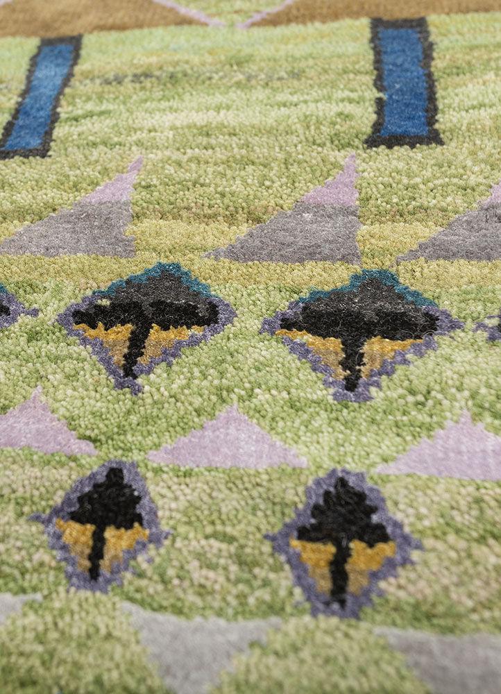 freedom manchaha green wool and bamboo silk hand knotted Rug - CloseUp