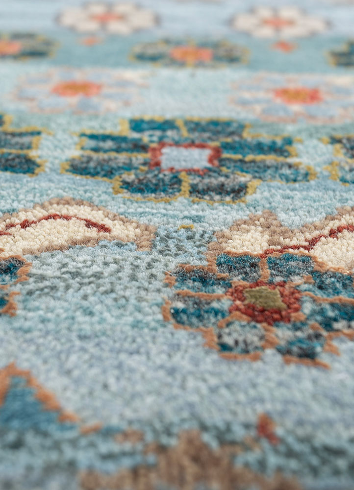 freedom manchaha blue wool and bamboo silk hand knotted Rug - CloseUp