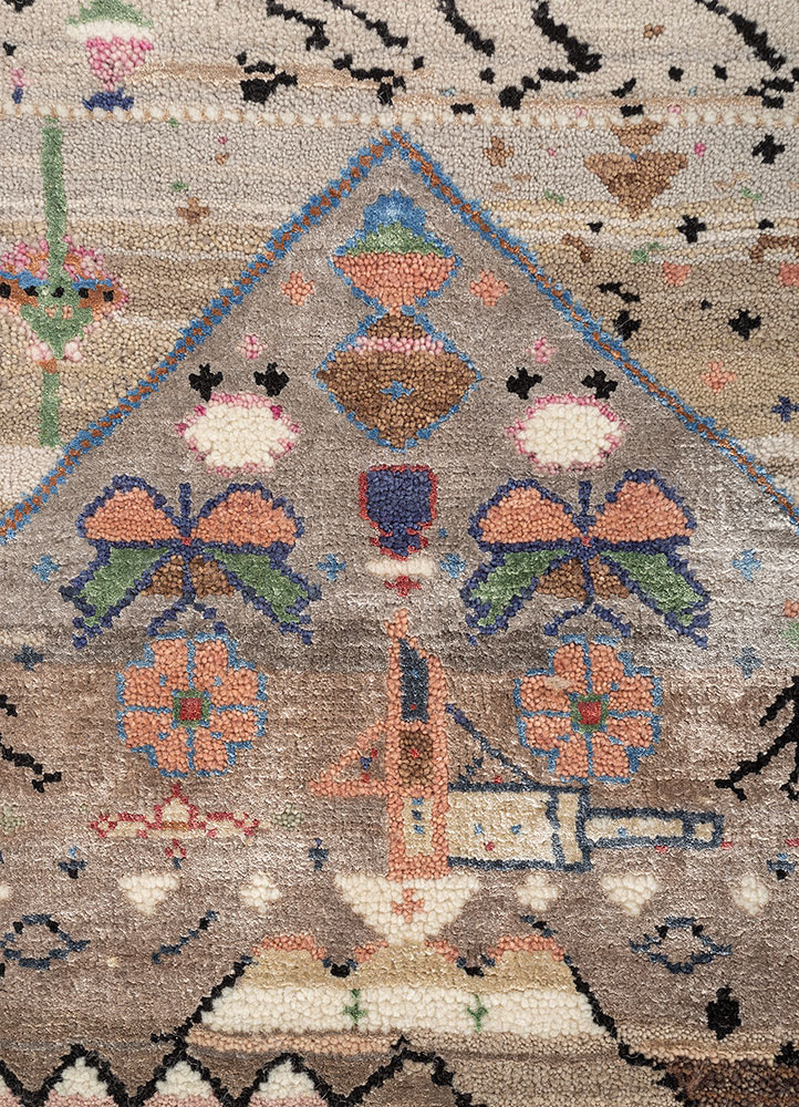 freedom manchaha beige and brown wool and bamboo silk hand knotted Rug - CloseUp