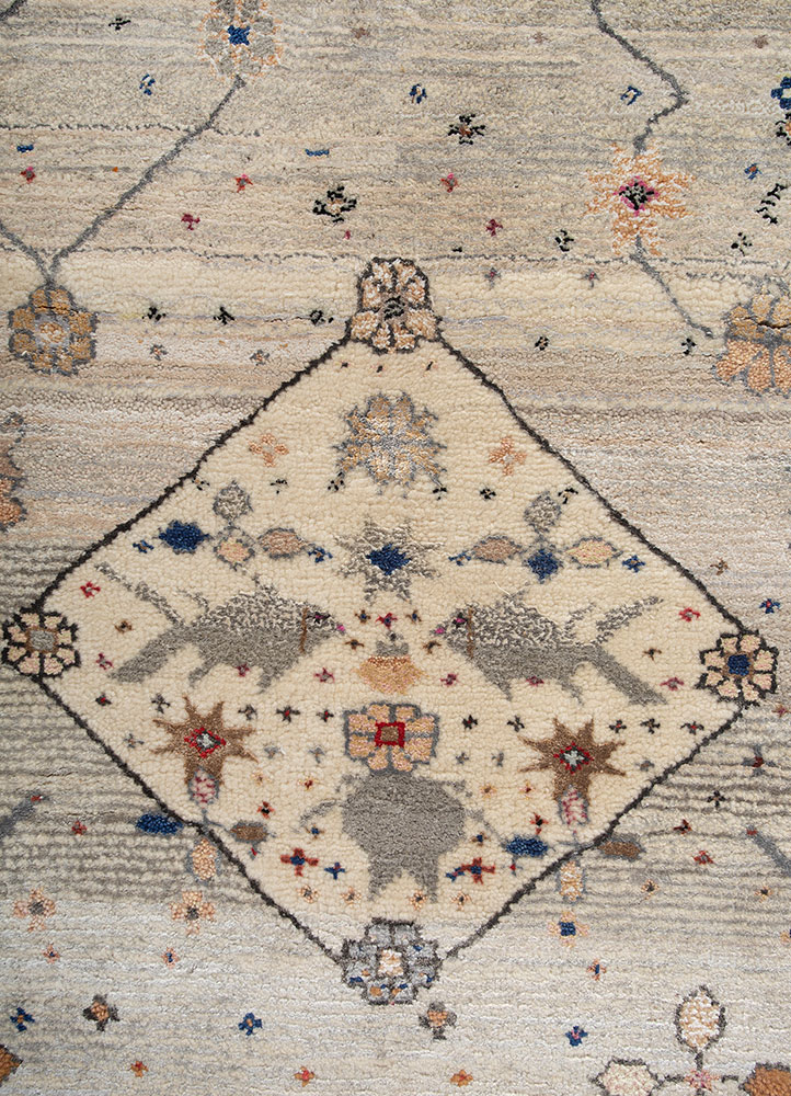 freedom manchaha ivory wool and bamboo silk hand knotted Rug - CloseUp