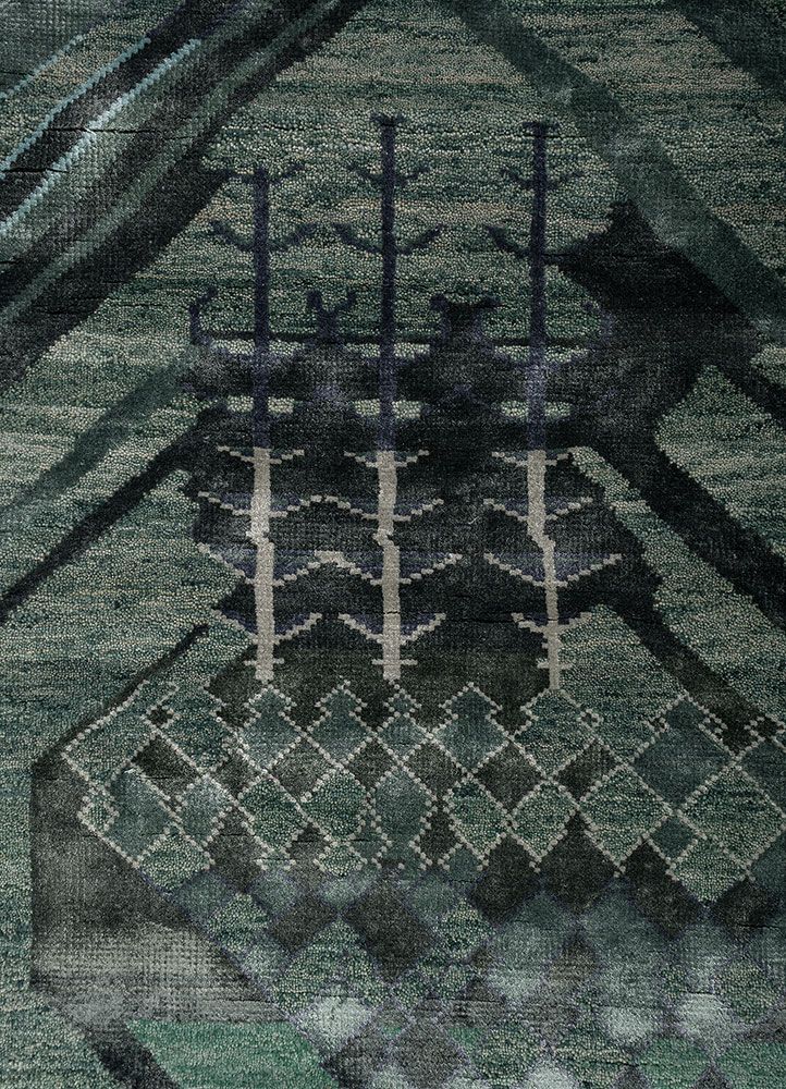 freedom manchaha green wool and bamboo silk hand knotted Rug - CloseUp