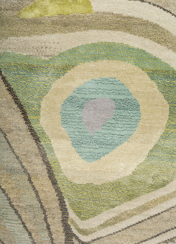 freedom manchaha green wool and bamboo silk hand knotted Rug - CloseUp