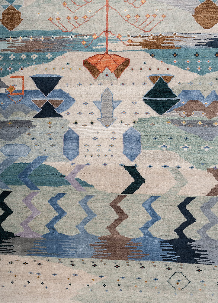 freedom manchaha ivory wool and bamboo silk hand knotted Rug - CloseUp