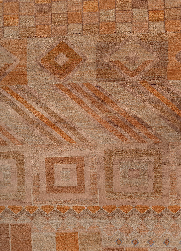 manchaha beige and brown wool and bamboo silk hand knotted Rug - CloseUp