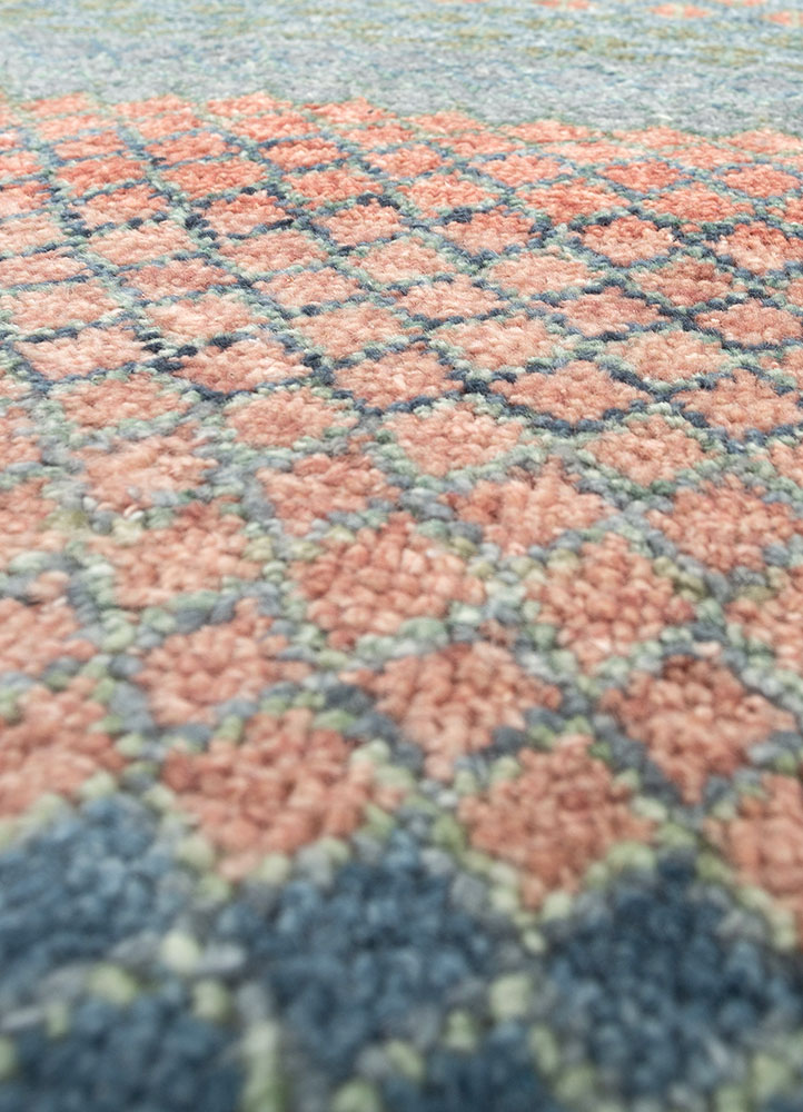 manchaha blue wool hand knotted Rug - CloseUp