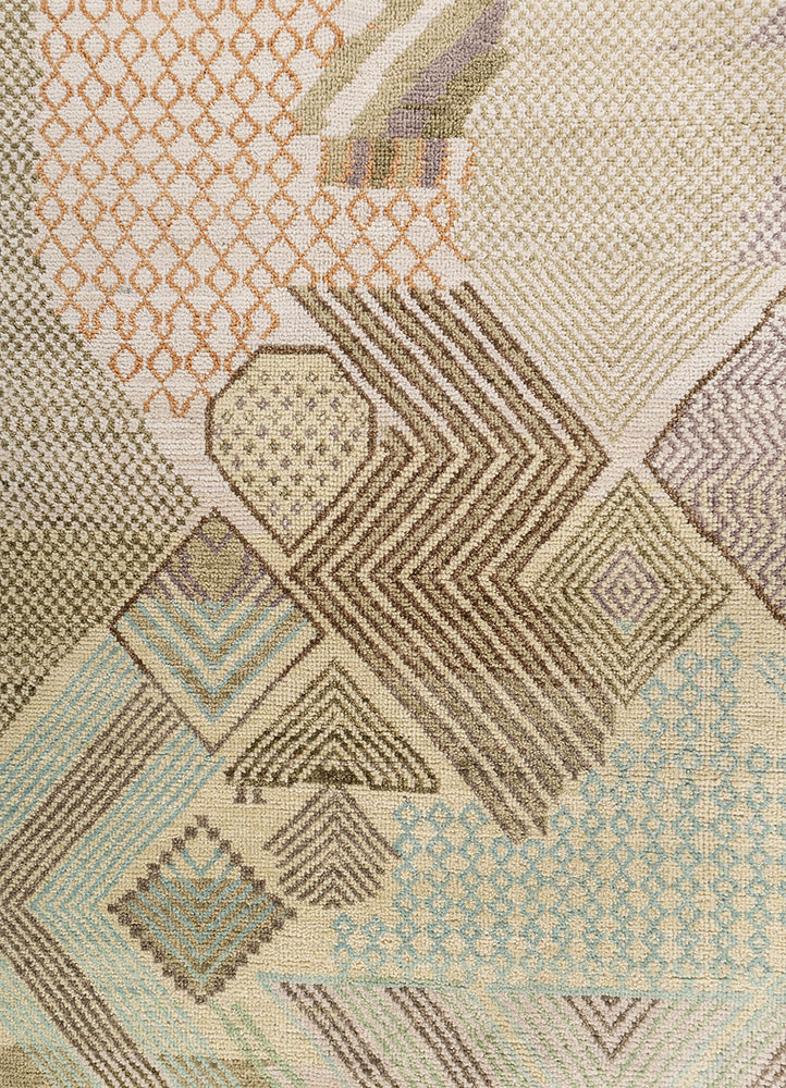 manchaha green wool hand knotted Rug - CloseUp