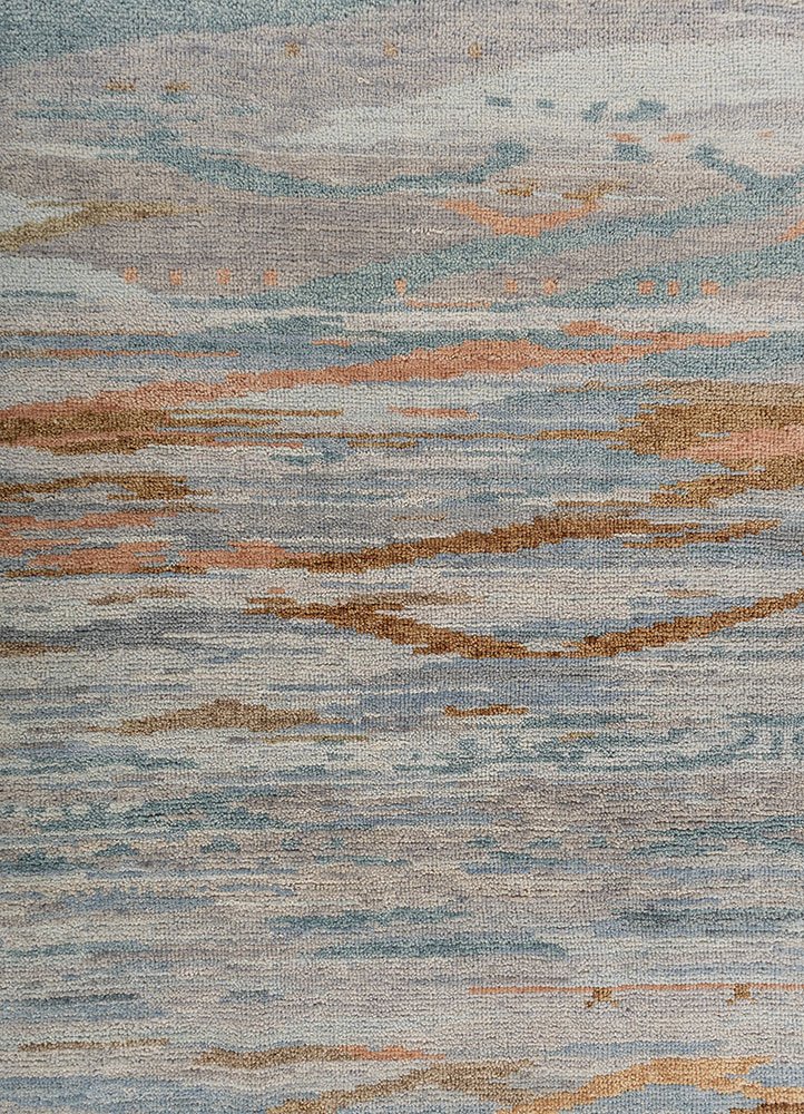 manchaha blue wool hand knotted Rug - CloseUp
