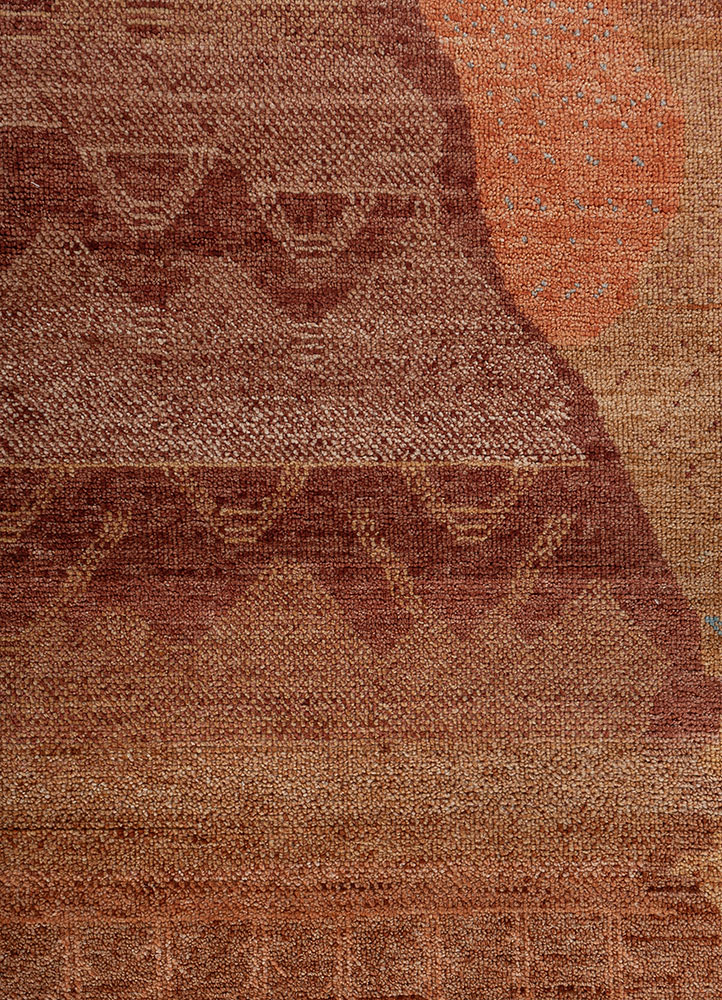 manchaha red and orange wool hand knotted Rug - CloseUp