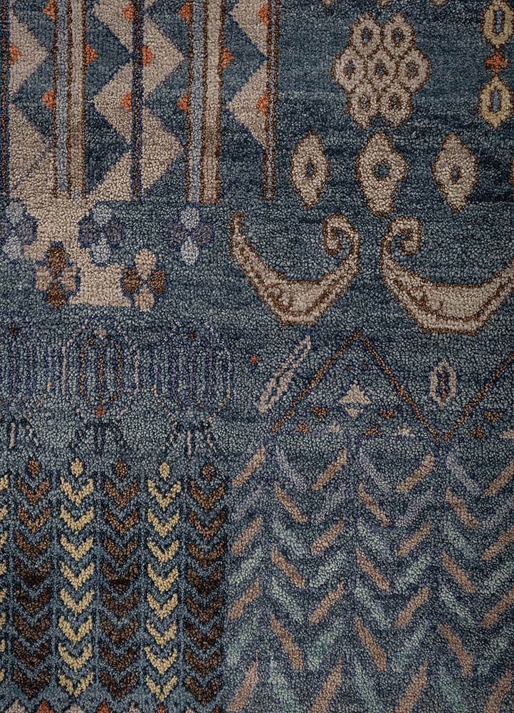 manchaha blue wool hand knotted Rug - CloseUp