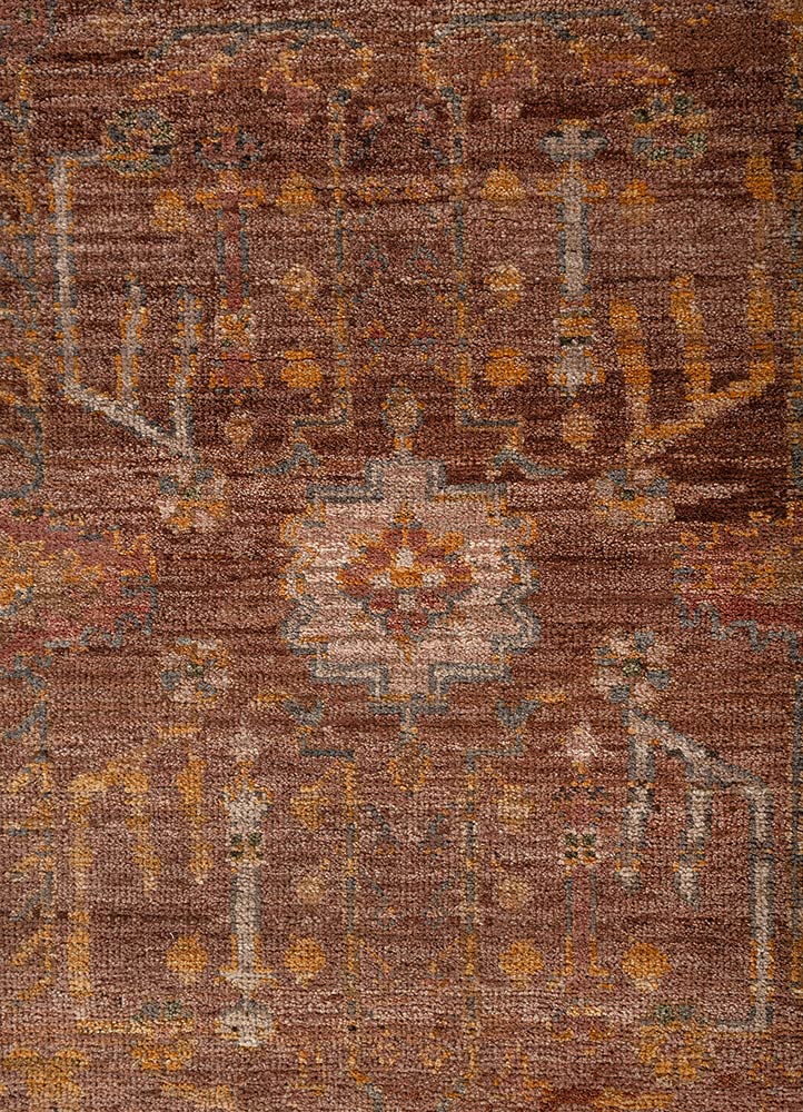 aprezo red and orange wool hand knotted Rug - CloseUp