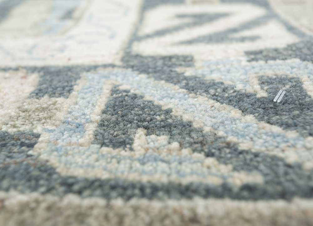 thyme blue afghan wool hand knotted Rug - CloseUp