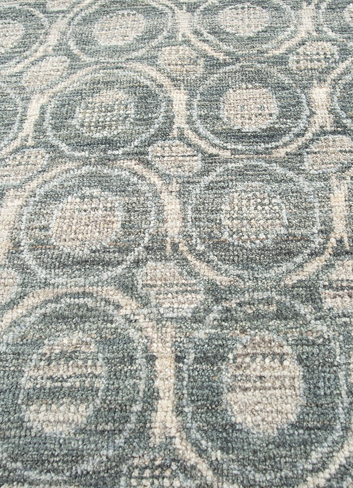 erbe blue afghan wool hand knotted Rug - CloseUp