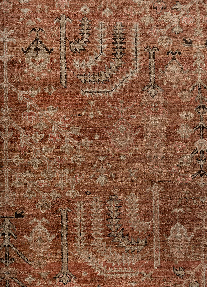erbe red and orange wool hand knotted Rug - CloseUp