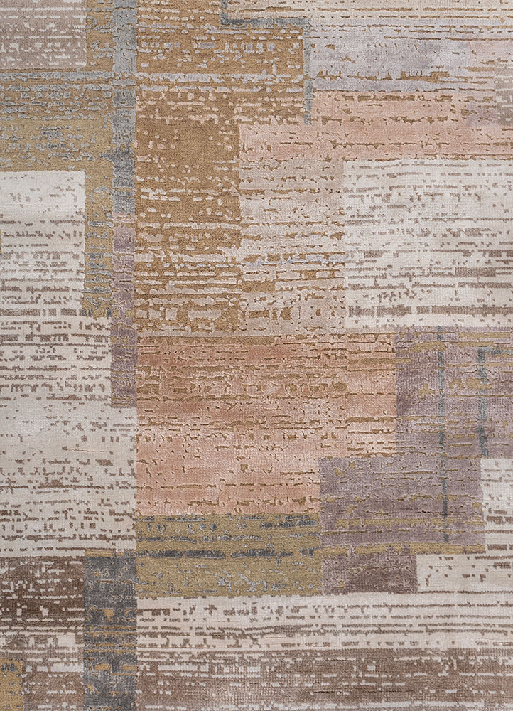 blythe beige and brown wool and bamboo silk hand knotted Rug - CloseUp