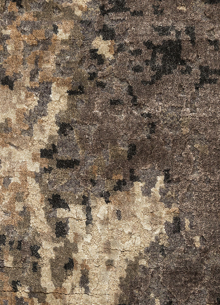 uvenuti beige and brown wool and bamboo silk hand knotted Rug - CloseUp